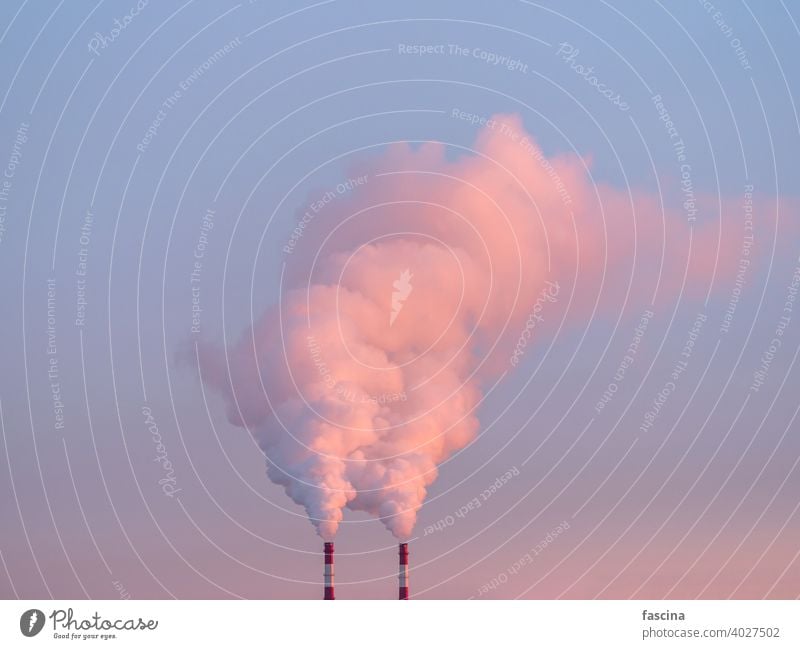 Factory pipes with smoke, frost, sunrise pollution factory chimney environmental industry sky heating plant frosty power air weather ecology problem cold smog