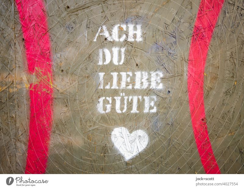 Oh Dear Goodness with Heart (Symbol) Street art chipboard pressboard Capital letter Typography Stencil letters Subculture Creativity stencil German Spray Berlin