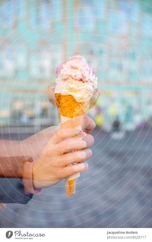 Double exposure of two ice cream cones with ice cream Ice Ice-cream cone Delicious yoghurt ice cream Ice cream Summer Nutrition cute Food Colour photo Dessert