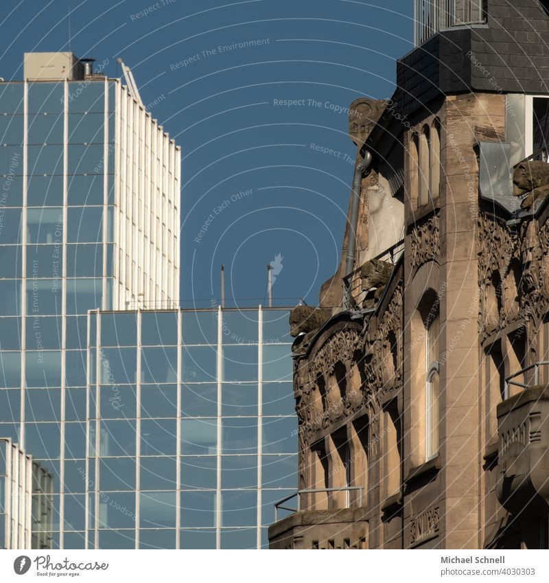 New and old in Frankfurt am Main Old and New houses Building Architecture Facade Window Manmade structures Deserted Colour photo disparate difference Converse