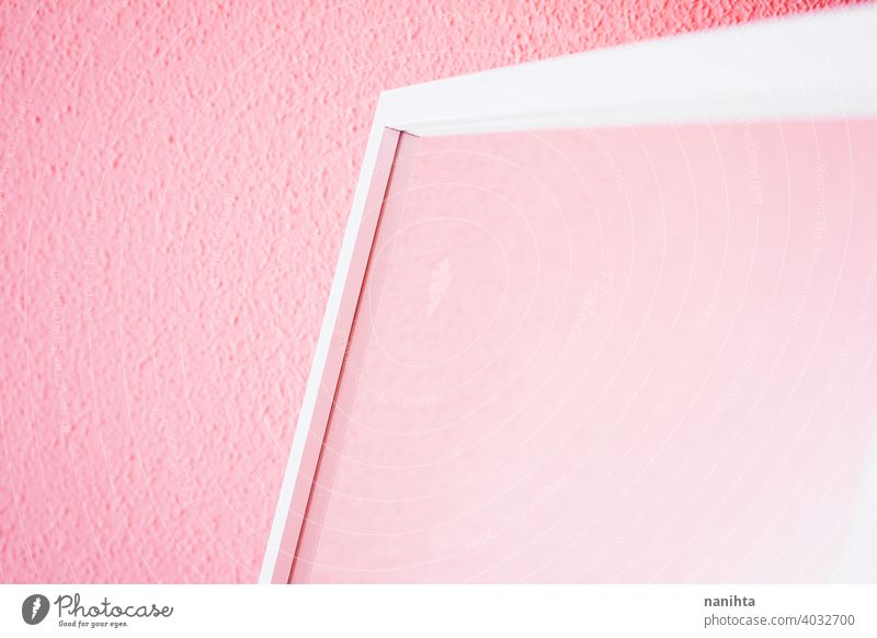 Minimal details in white in a pink room background texture decor home paint wall wallpaper minimal minimalistic shape lines composition mirror frame reflection