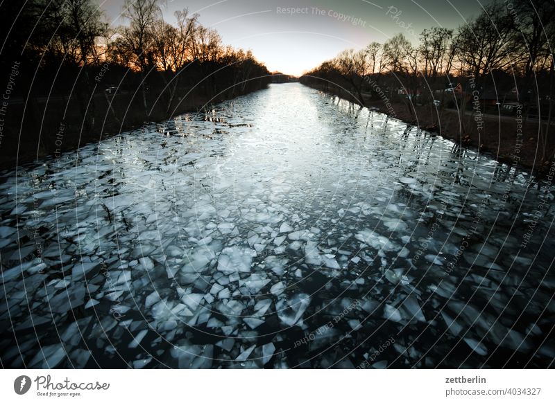 Ice conditions on the Hohenzollern Canal Trip Ice floe Relaxation holidays River Frozen Cold Channel chill Landscape Nature Navigation Plaice Lake Sunset Sports