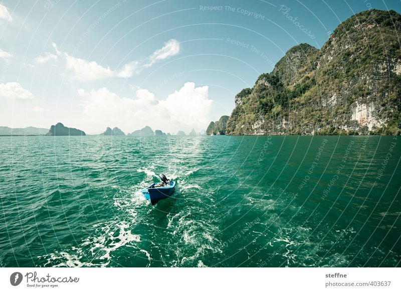 car chase Water Sky Beautiful weather Mountain Waves Ocean Island Thailand Phuket Tourism Vacation & Travel Trip Watercraft Boating trip Colour photo