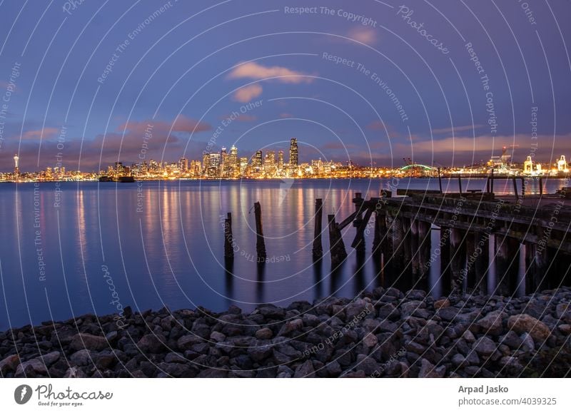 Seattle Blue Hour Skyline Cityscape Landscape Seascape