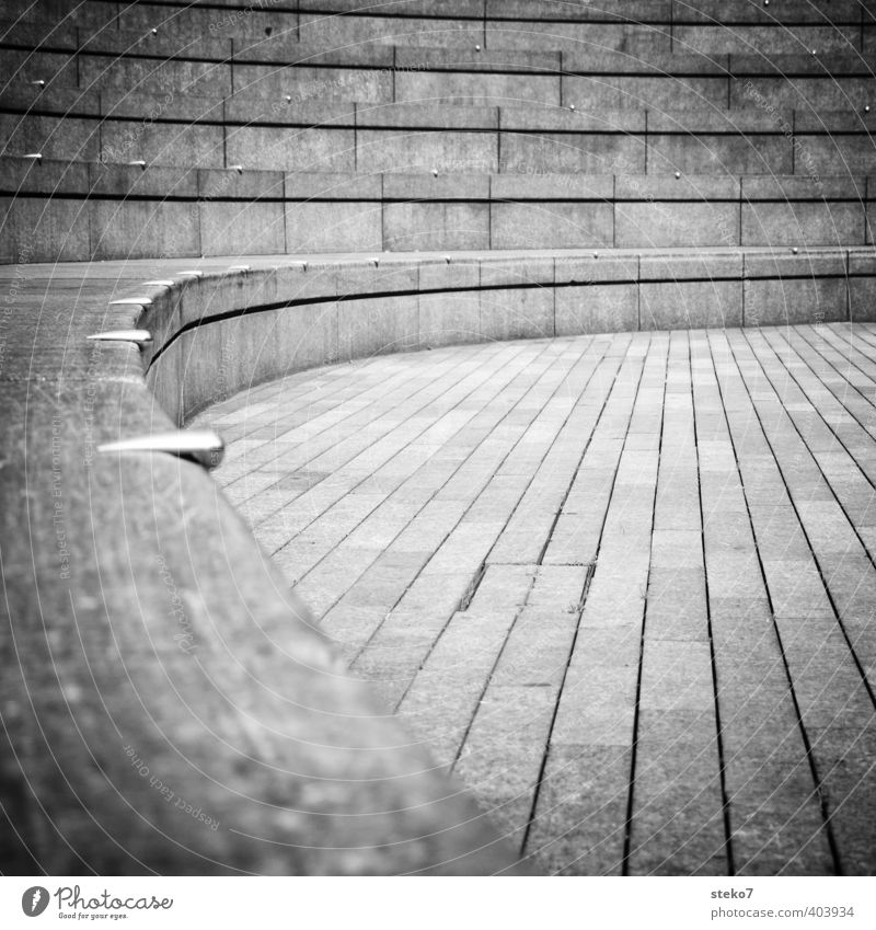 sitting round Stairs Modern Town Perspective Symmetry London Stone Amphitheatre Black & white photo Exterior shot Deserted Copy Space middle