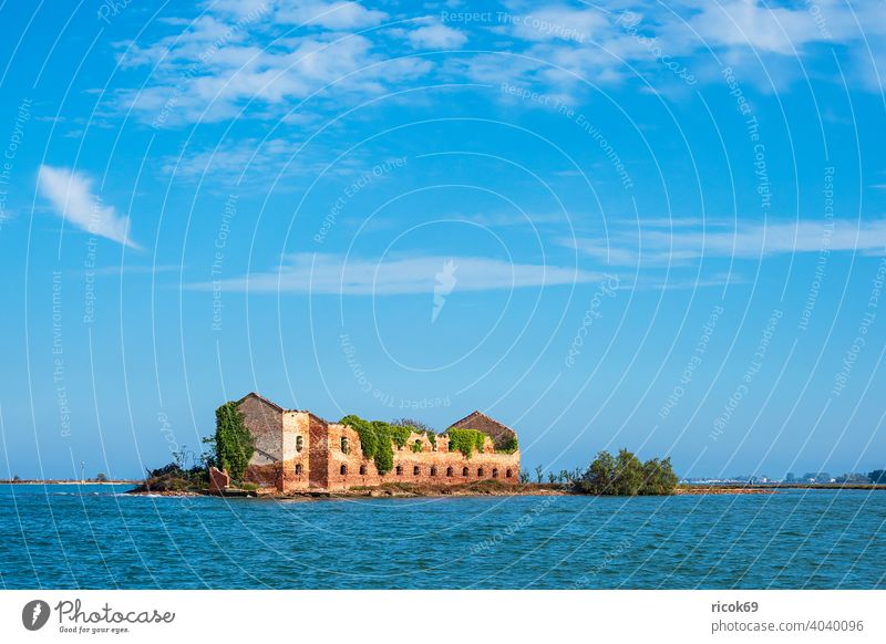View of the island Madonna del Monte near Venice in Italy Island Ruin Wall (barrier) Monastery Scomenzera San Giacomo vacation voyage Town Architecture