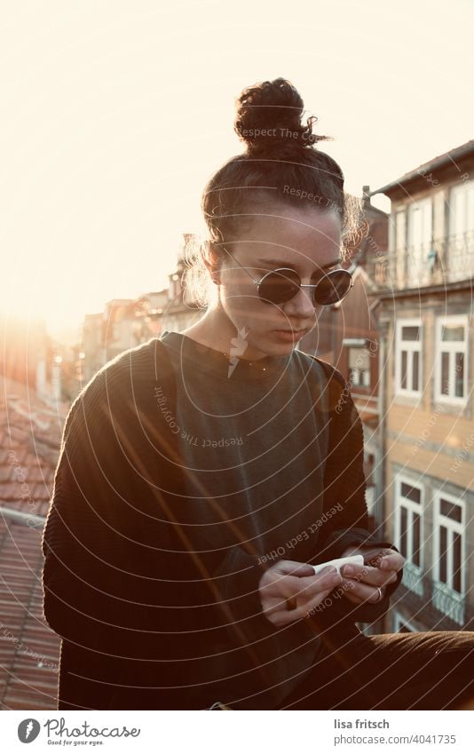 on the roofs of Porto Freedom vacation Vacation mood Vacation & Travel Tourism Exterior shot Summer vacation Woman 25-29 years Roof Cigarette rotate cigarette