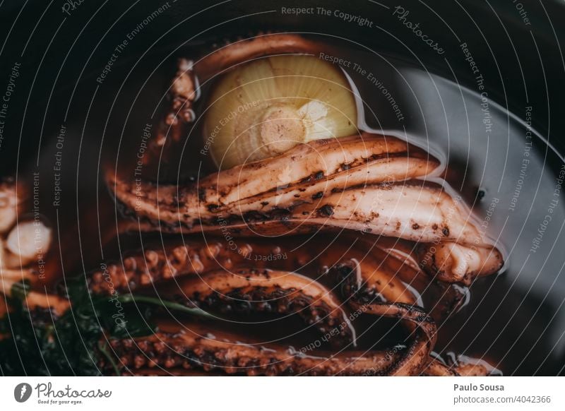 Cooking octopus Octopus broth Seafood Close-up Lunch Gourmet Dish Table Food Fresh Plate Meal Dinner Restaurant Colour photo healthy Tasty Delicious fish