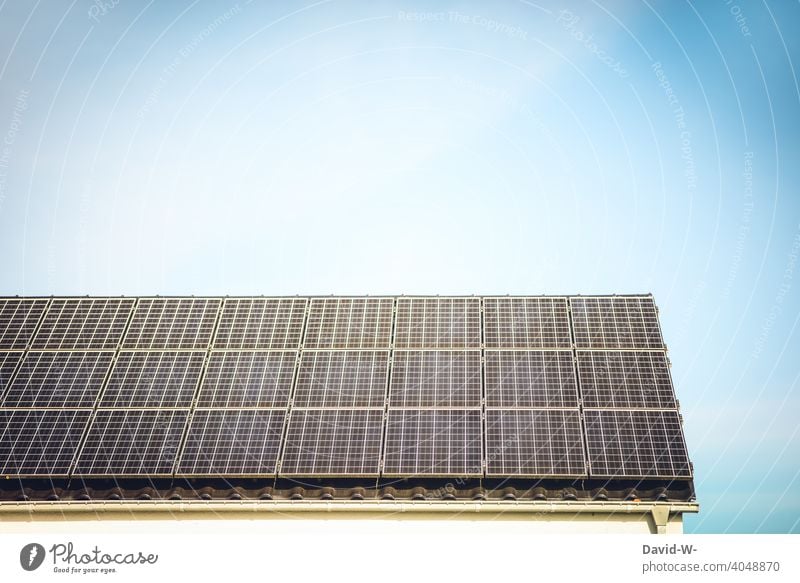 Solar energy - A roof full of solar cells photovoltaics Solar Energy Innovative solar panel Climate sunshine Environment Solar cells Renewable energy