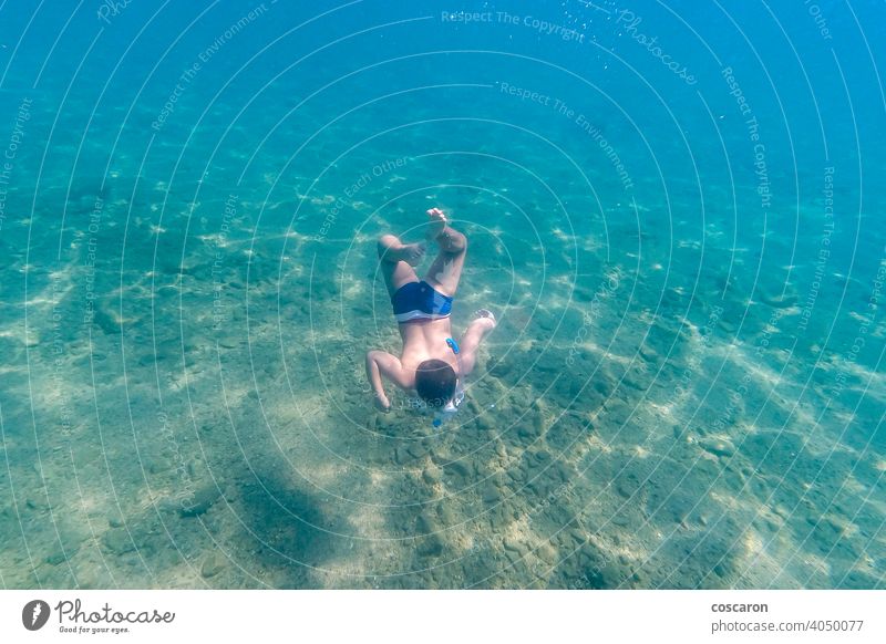 Little kid snorkeling on a clear water active active boy aqua beach beach vacation child childhood clear ocean coral reef deep down dive diving enjoy nature