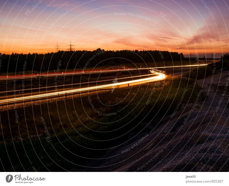 into the sun Transport Traffic infrastructure Road traffic Motoring Street Highway Vehicle Fatigue Relationship Speed Light Long exposure Colour photo