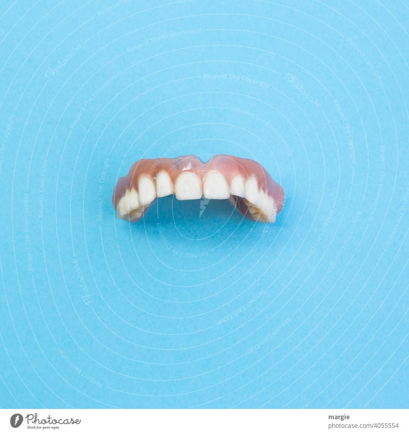 Dentures, dentures on blue background Dentistry Dental implant Set of teeth Teeth Health care Close-up Mouth Healthy Medical treatment alternative orthodontic