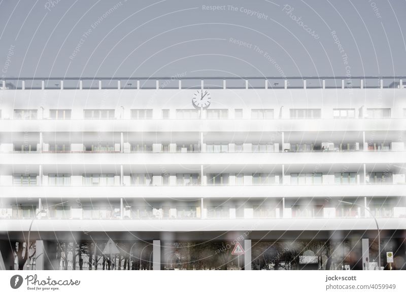 double white modern house Apartment Building Facade pergola Balcony Symmetry Reinickendorf Structures and shapes Berlin Modern architecture white city Window