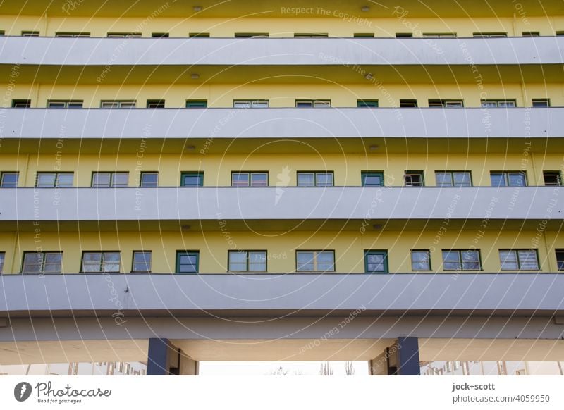 House of Modernity with colourful accents Apartment Building Facade pergola Balcony Symmetry Reinickendorf Structures and shapes Berlin Modern architecture