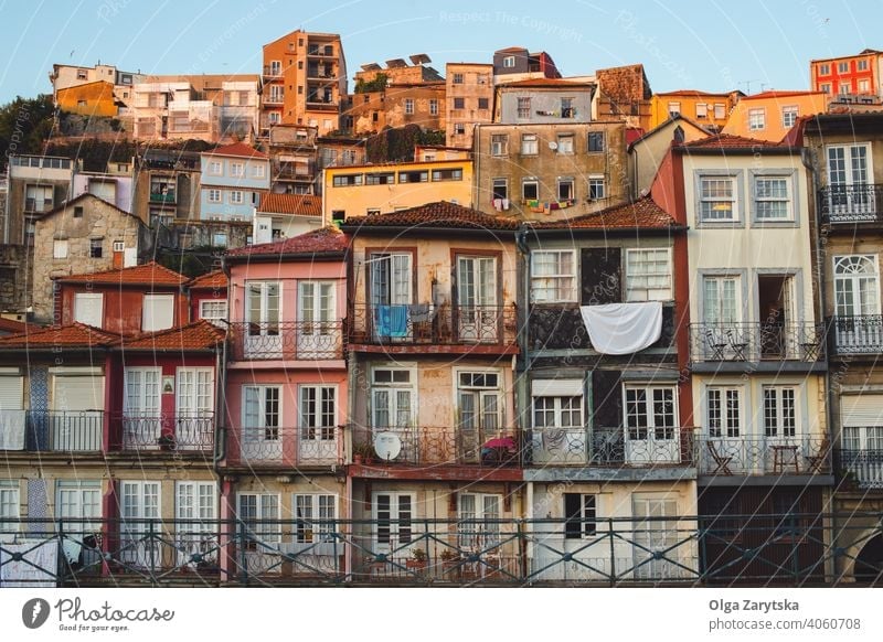 View on old buildings in Porto, Portugal. portugal city europe porto sunset ancient architecture cityscape skyline travel town view landmark oporto scenic