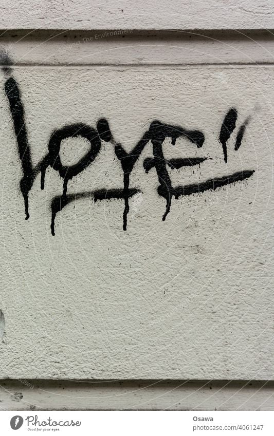Rough Love Subculture Subdued colour Gray Handwritten Authentic Remark Deserted Exterior shot Wall (building) Wall (barrier) Graffiti Facade Word