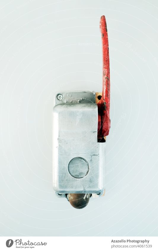 Vintage emergency brake with a red handle alarm antique clear communication cord culture cutout danger design direction electric emergency state equipment