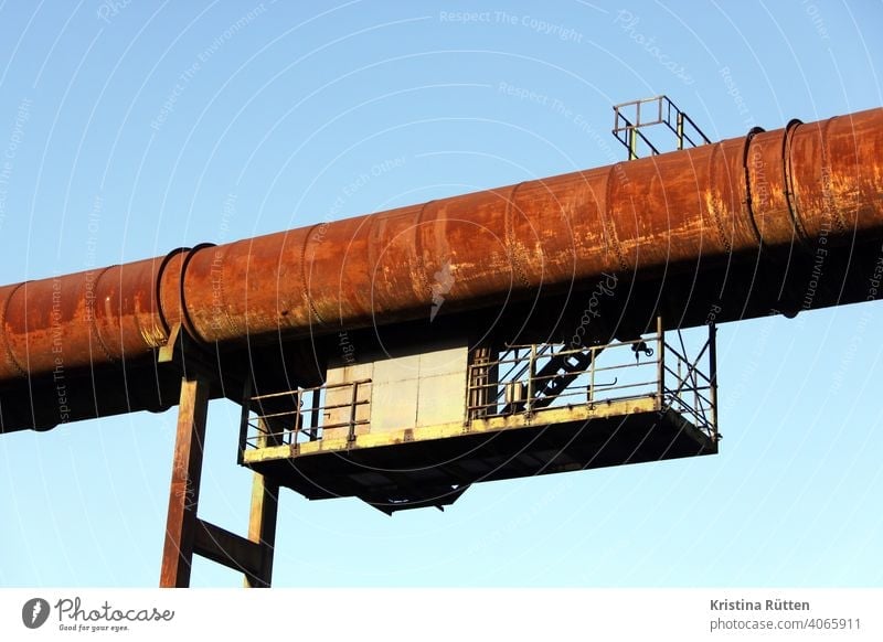 tube with substructure conduit Conduit Substructure Steel Metal Rust rusty steel construction Steel factory smelting works Blast furnace decommissioned