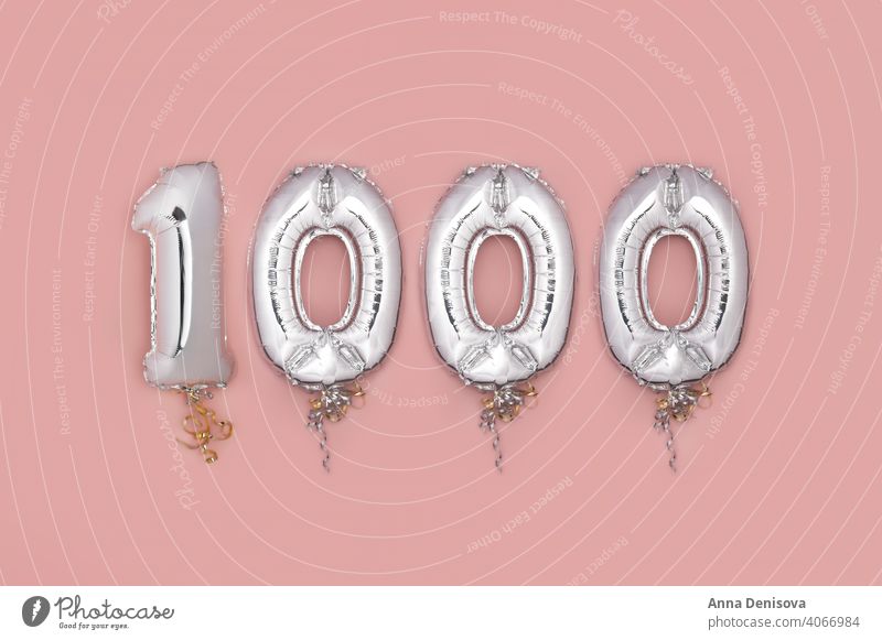 Balloon Bunting for celebration 1000 balloon silver foil likes glitter followers number anniversary one thousand birthday date decoration shiny pink calendar