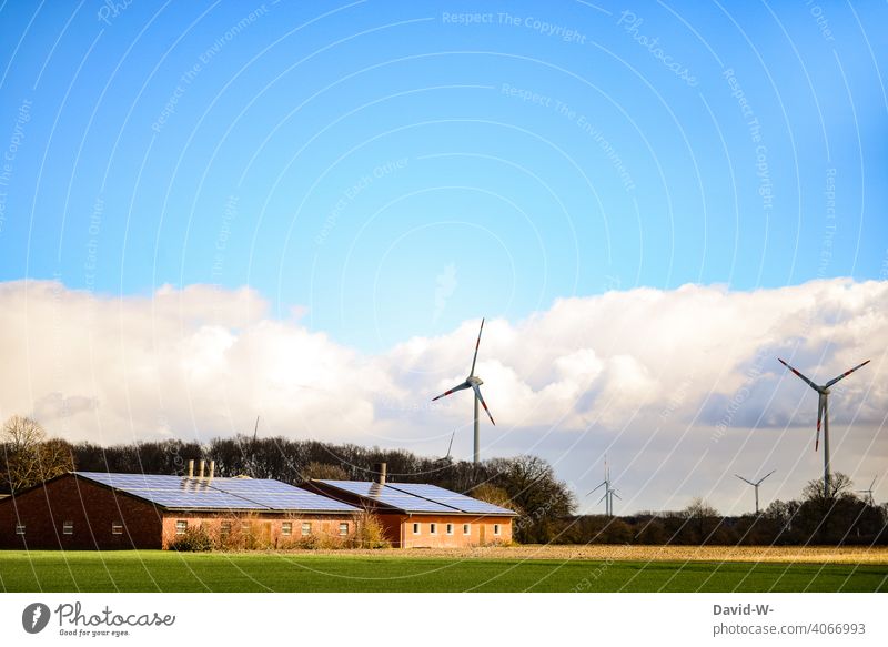 Renewable energies - solar energy through solar cells and wind energy through wind turbines Renewable energy Energy sources Solar Energy wind power windmills
