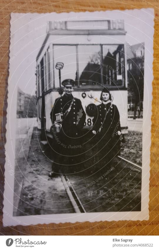 Tram conductor analog photo black white old photo Black & white photo Past Analog Old Human being preserve Ticket collector Nostalgia