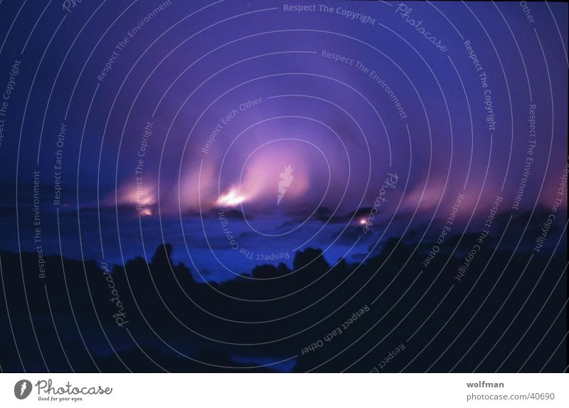 Lava runs into the sea Sunset Hawaii Ocean Night Volcano Blaze Mauna Kea Steam dawn wolfman wk@weshotu.com