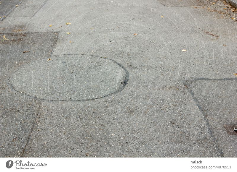 Circle to square Line Corners Asphalt Street Pattern Gray Meaning off Rough Round Stone Subsoil bitumen construction work Place Commune Transport Connection car