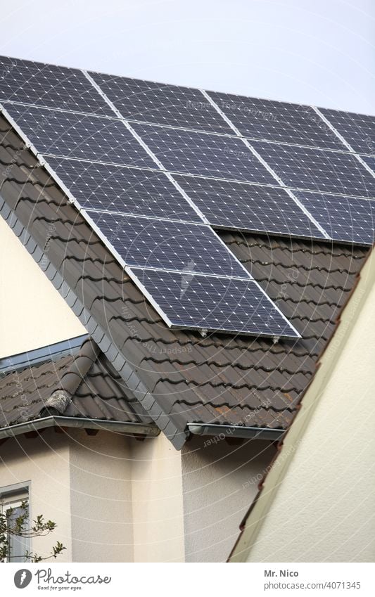 Solar cells - photovoltaics on the roof House (Residential Structure) Roof Solar Energy roof tiles Heat co2 energy consumption environmentally friendly