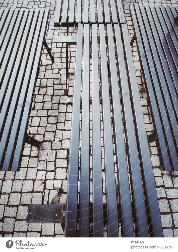 banking district Bench Collapsed Paving stone Seating Exterior shot Deserted Empty Day Break Banking district Colour photo Calm