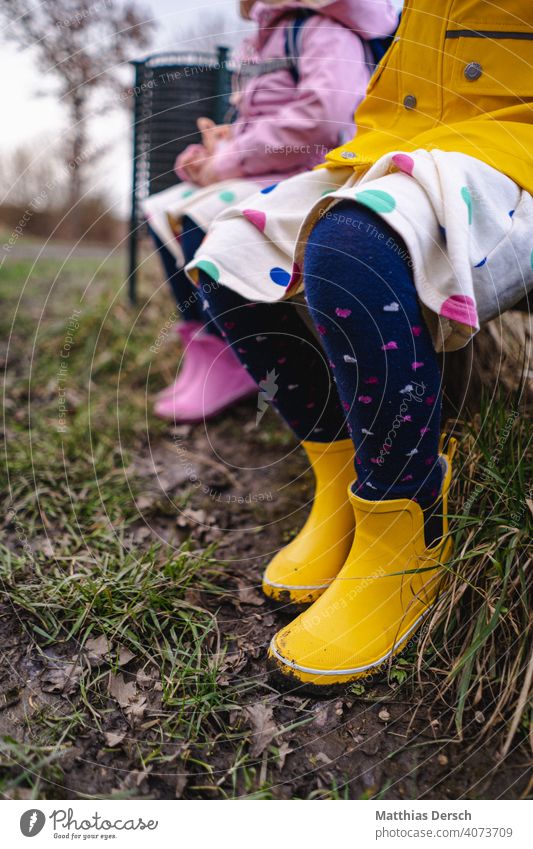 Rubber boots in the mud Nature children Exterior shot Boots Rain Child Weather Bad weather Autumn Puddle Infancy Joy Dirty
