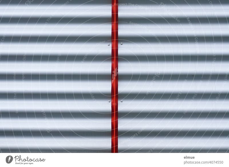 grey corrugated sheet metal with a red stripe running through the middle / privacy screen / cut in half Corrugated sheet iron Corrugated iron sheet Gray Red