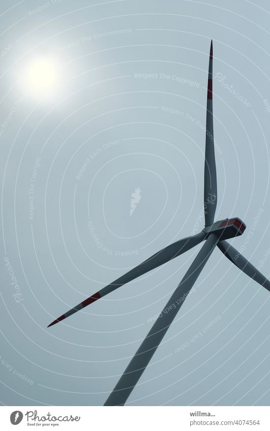 When the sun needs cooling, only a fan will help. Pinwheel Wind energy plant turbine Electricity Energy eco-power Sun modern wind turbine Eco-friendly