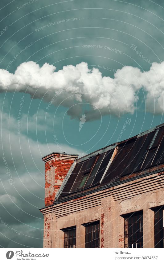 A worn out chimney wonders Chimney Smoke Clouds Climate change Environmental pollution Air pollution Energy industry Industrial plant Old factory Factory