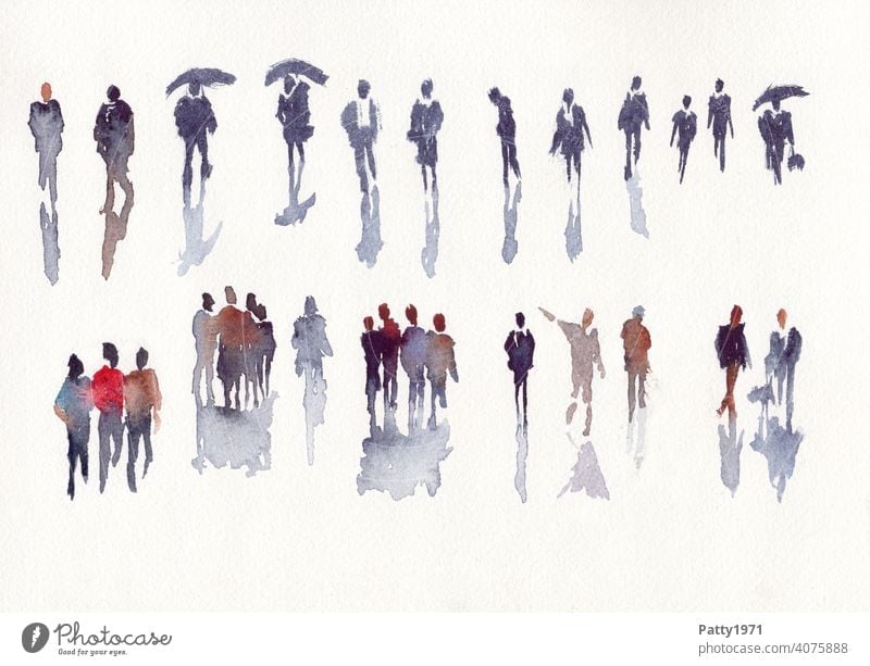 Abstract human silhouettes painted in watercolor Watercolors people Silhouette Art People group Many Creativity Leisure and hobbies Draw
