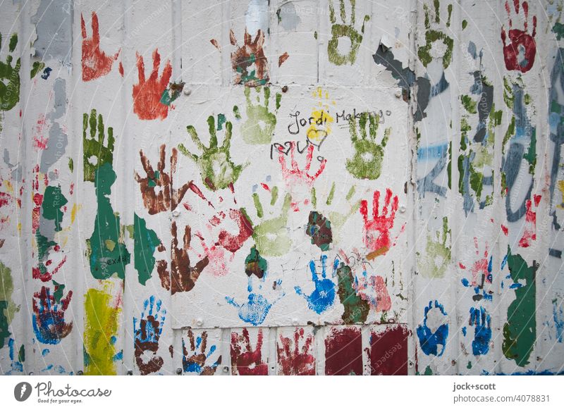 First names | Jordi Hand in Hand Imprint Touch Many Society Creativity Inspiration Wall (building) Together Participation Play of colours Teamwork Decoration