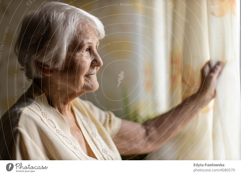 Portrait of an elderly woman at home people senior mature casual female Caucasian house old aging domestic life grandmother pensioner grandparent retired