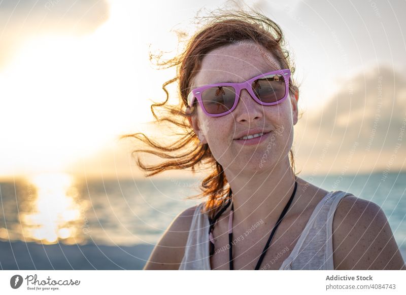 Woman in sunglasses at the beach portrait beautiful relax attractive tourism lifestyle horizontal female copy space trip pretty vacation woman maldives idyllic