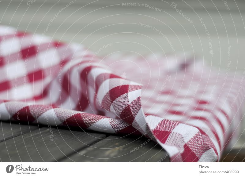 red-white checkered tablecloth Cloth Brown Gray Red White Tablecloth Checkered red/white Wooden table Exterior shot Close-up Pattern Deserted Copy Space right