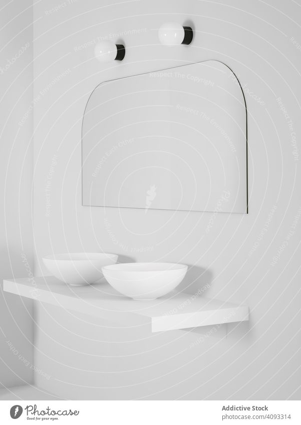 White bowl on shelf against wall bathroom concept home design simple interior decor dishware domestic modern contemporary ceramic minimalist plain new