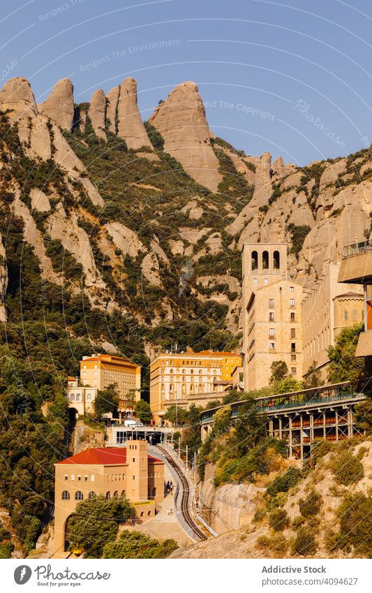 Monastery of the mountain of Montserrat architecture monastery hermit masterpiece sant joan abbey traditional basilica cathedral medieval monument rock nature