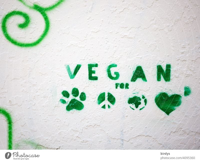 Graffiti, advertising for vegan lifestyle for the benefit of all Vegan diet symbols world peace animal welfare Love Climate change Healthy Eating Life plan Idea