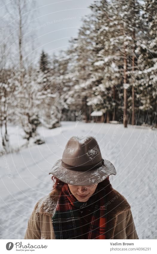 Boho Girl with hat Hat girl forest Winter Weather Fashion portrait cold boho boho style Scarf White Beautiful people woman female fashion nature pretty