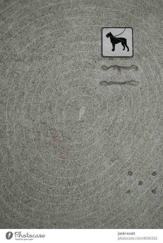 Note without words. Dogs are to be kept on a leash Signage Pictogram Gray Monochrome Plaster Square Wall (building) Ravages of time Weathered filled Simple