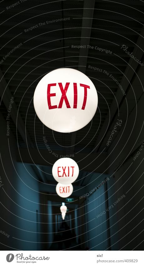 exit Event Hallway Lamp Glass Sign Characters Sphere Running Illuminate Dark Bright Round Blue Red Black White Rescue Target Way out Road marking Colour photo