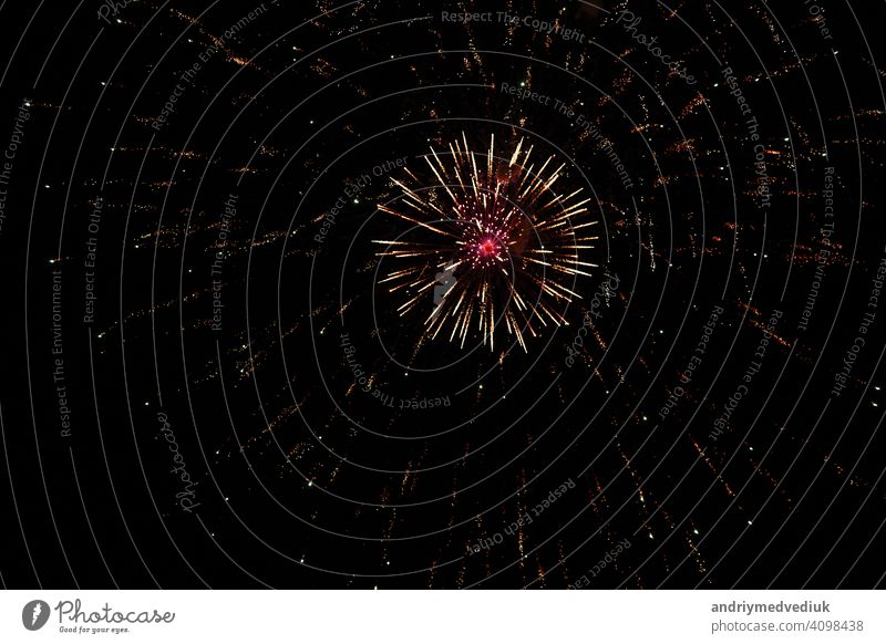 Beautiful firework on night sky background, colorful fireworks broken light over head on black of dark, happy new year or celebration festival concept explosion