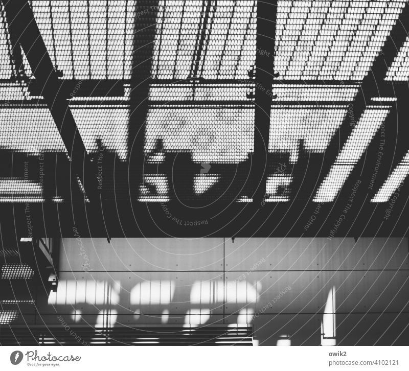 fire escape Unclear Metal Grating structures Sunlight Shaft of light Light (Natural Phenomenon) Stairs Detail Abstract Structures and shapes Deserted Pattern