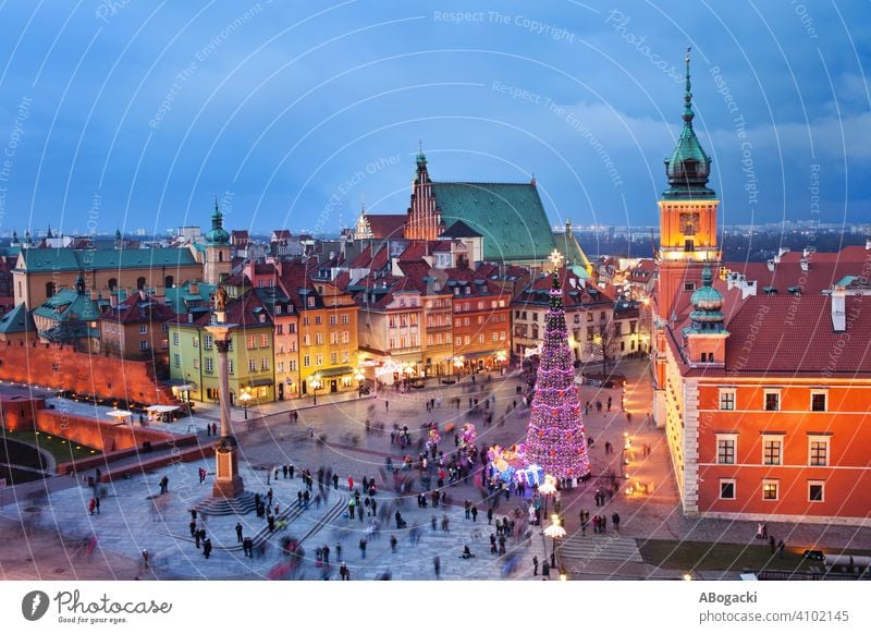 Old Town of Warsaw at Night above architecture attraction building castle city cityscape culture dusk evening twilight lights illuminated landscape europe