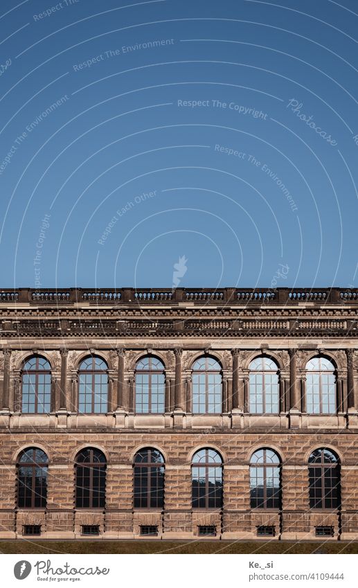Historical facade of the Zwinger in Dresden with cloudless sky - German Pavilion Cloudless sky clear Blue Brown Historic Buildings Architecture Colour photo