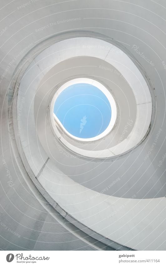 e Architecture Stairs Rotate Round Town Blue White Symmetry Infinity Lanes & trails Skyward Sky blue Go up Upward Winding road Colour photo Subdued colour