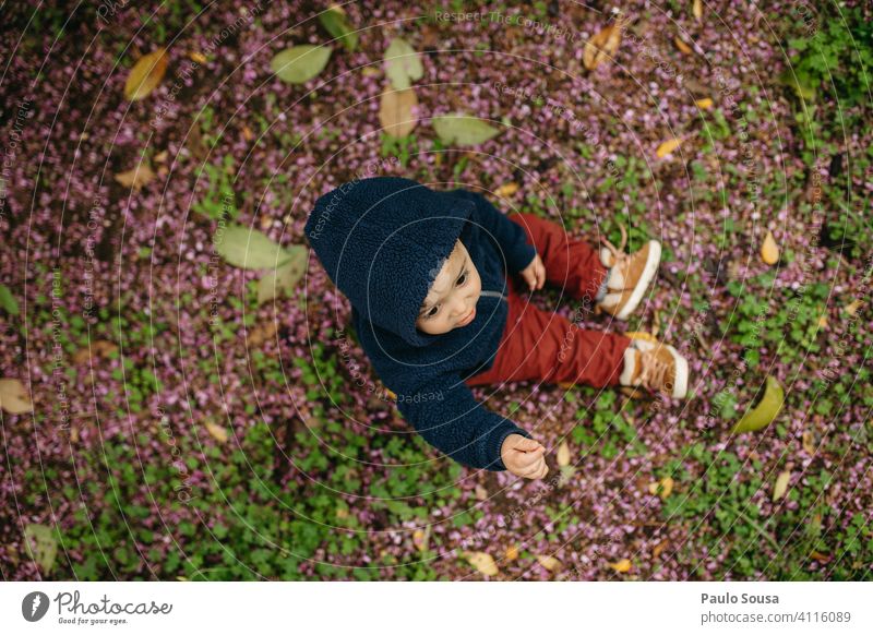Child playing with flowers Bird's-eye view childhood Colour photo colorful Spring Flower Authentic floor Joy Multicoloured Spring flower Spring fever